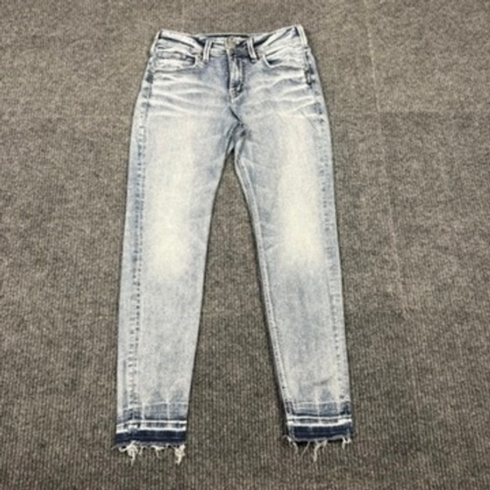 Silver Jeans Co Avery Ankle Skinny Jeans Light Wash Frayed Hem W28 L27 L94103SSX